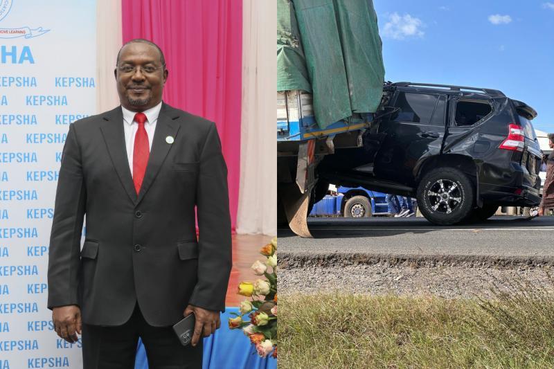 Photocollage of Johnson Nzioka and his car after being involved in an accident.